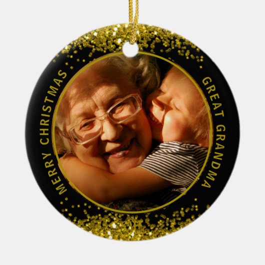 Grootmafoto Black Gold Merry kerst  Keramisch Ornament (Voorkant)