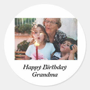 Grootmafoto van Custom Happy Birthday Ronde Sticker