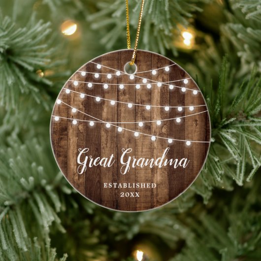 Grootmagergepersonaliseerde Rustic String Lights Keramisch Ornament (Boom)