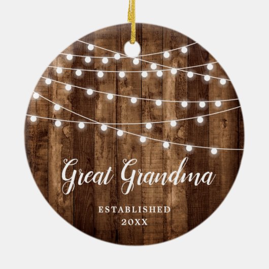 Grootmagergepersonaliseerde Rustic String Lights Keramisch Ornament (Achterkant)