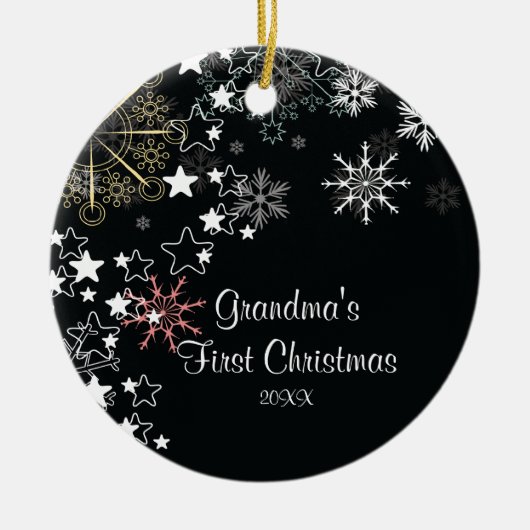 Grootma's eerste kerstboomschildertje keramisch ornament (Voorkant)