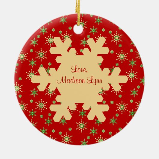 Grootma's eerste kerstfeest rood snowflake keramisch ornament (Achterkant)