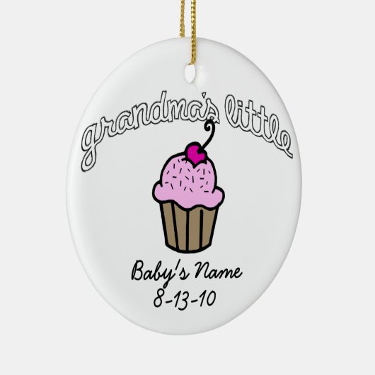 Grootma's Little Cupcake - Roze - Jouw naam Keramisch Ornament (Rechts)