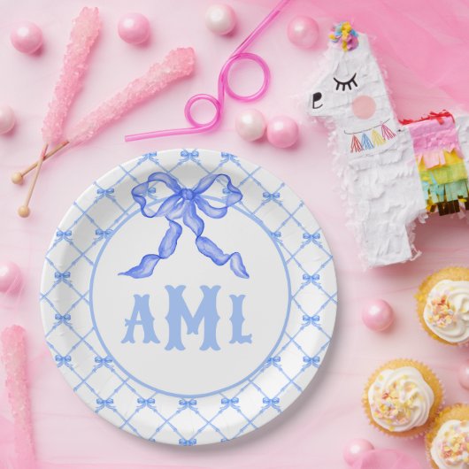 Grootmille Chinoiserie Monogram Bamboe & Bow Papieren Bordje (Feest)