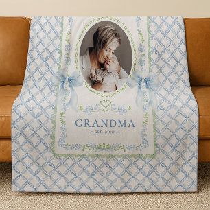 Grootmillennial Aquarel Strikken Oma Foto Fleece Deken