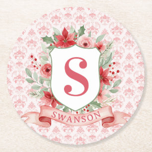 Grootmillennial Kerst Monogram Wapenschild Ronde Kartonnen Onderzetter