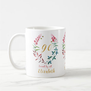 Grootmoeder 90ste verjaardag Bloemen Voeg Jouw naa Koffiemok