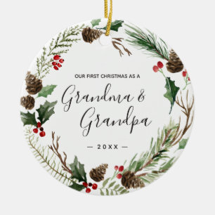Grootmoeder en opa Eerste Floral kerstversiering Keramisch Ornament