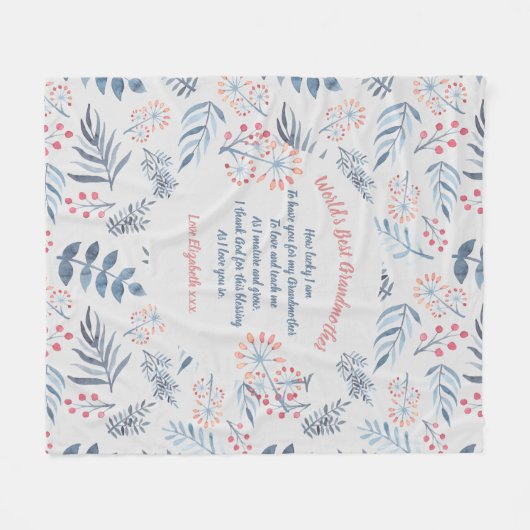 Grootmoeder Gedicht Gepersonaliseerd Blauw Grijs R Fleece Deken (Voorkant (Horizontaal))