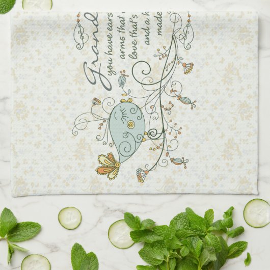 Grootmoeder gedicht met vogels theedoek (Gevouwen)