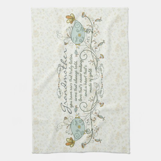 Grootmoeder gedicht met vogels theedoek (Verticaal)