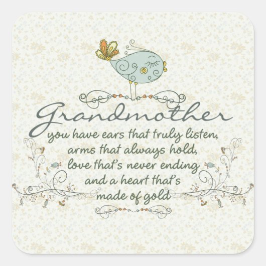 Grootmoeder gedicht met vogels vierkante sticker (Voorkant)