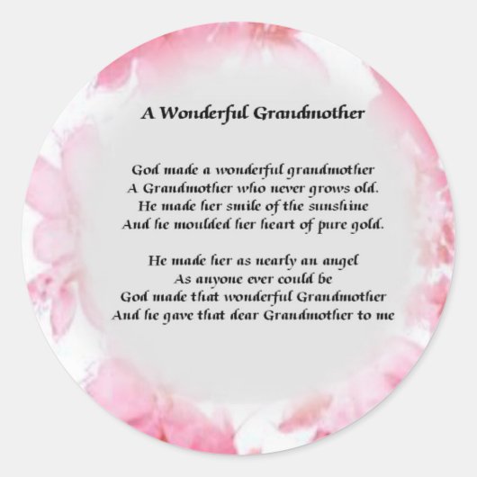 Grootmoeder gedicht - Roze Floral Ronde Sticker (Voorkant)