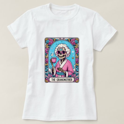 Grootmoeder Grappige Skeleton Tarot T-shirt (Design voorkant)