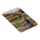 Grootmoeder in haar tuin van oktober magneet (Rechterzijde)