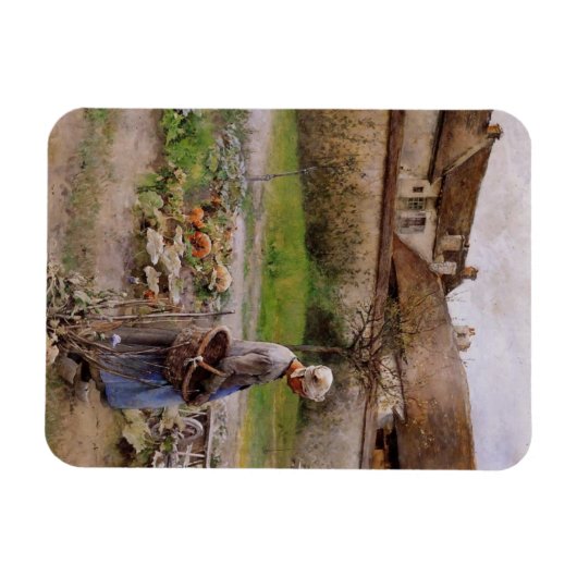 Grootmoeder in haar tuin van oktober magneet (Horizontaal)