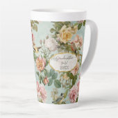 Grootmoeder land Chic Floral Blush Aqua Pattern Latte Mok (Rechterhoek)