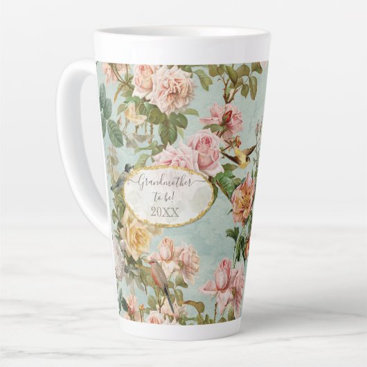 Grootmoeder land Chic Floral Blush Aqua Pattern Latte Mok (Linkerhoek)