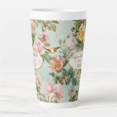 Grootmoeder land Chic Floral Blush Aqua Pattern Latte Mok (Voorkant)