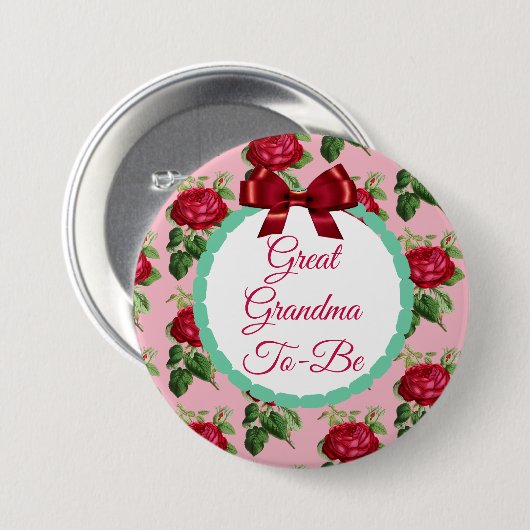 Grootmoeder om Floral Burgundy Rozen Button te zij (Voorkant /achterkant)