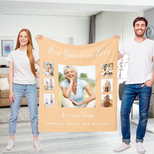 Grootmoeder perzik foto collage kleinkinderen fleece deken