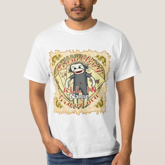 Grootmoeder Sock Monkey poker T-shirt (Voorkant)