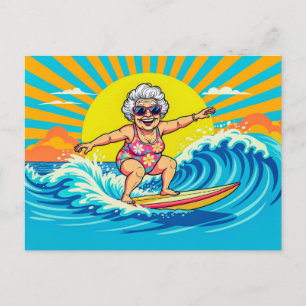 Grootmoeder surfen illustratie feestdagenkaart