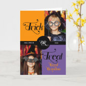 Grootmoeder Trick or treat 2 Foto Halloween Kaart (Gele Bloem)