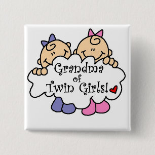 Grootmoeder van Twin Girls Tshirts en Gifts Vierkante Button 5,1 Cm