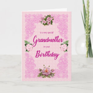 Grootmoeder verjaardag met roze rozen kaart