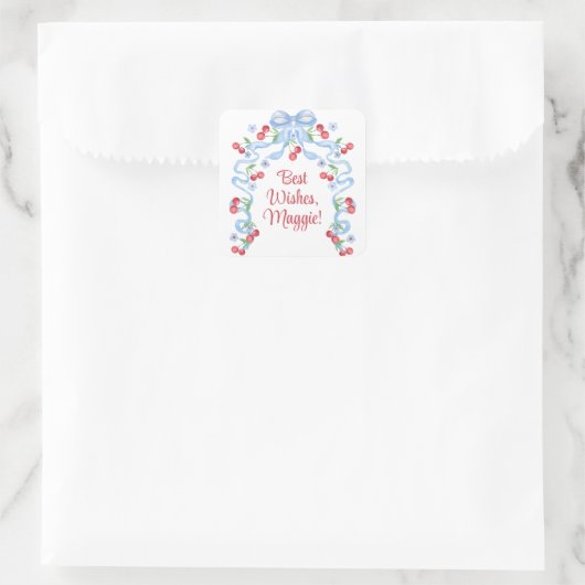 Grootmoederlijke Kersebogen Waterverf Vierkante Sticker (Tas)