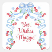 Grootmoederlijke Kersenbogen Waterverf Vierkante Sticker (Voorkant)