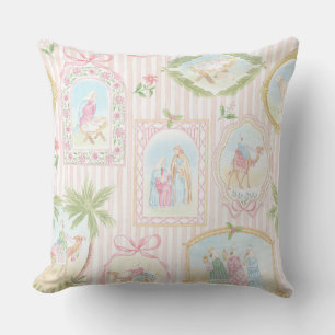 Grootmoederlijke pastel kerststal monogram kussen