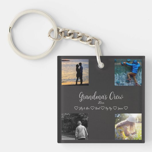 Grootmoeders Crew Custom 4 Photo Grid Sleutelhanger (voorkant)