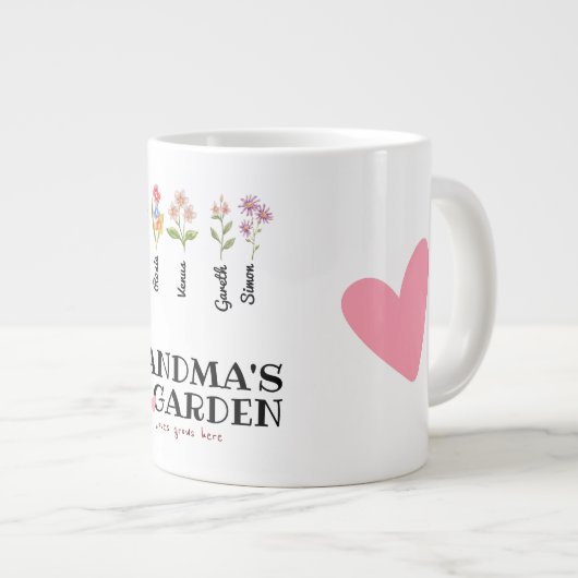 Grootmoeders tuin gepersonaliseerd grootmoeder Gif Extra Grote Beker (Voorkant rechts)