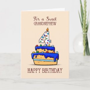 Grootneef 4th Birthday, 4 op de zoete blauwe Cake Kaart