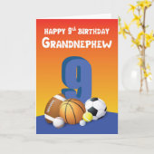 Grootneef 9th Birthday Sports Balls Kaart (Gele Bloem)