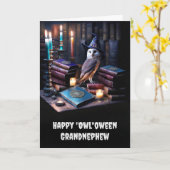 Grootneef Schattige Happy Halloween met Uil Magic Kaart (Gele Bloem)