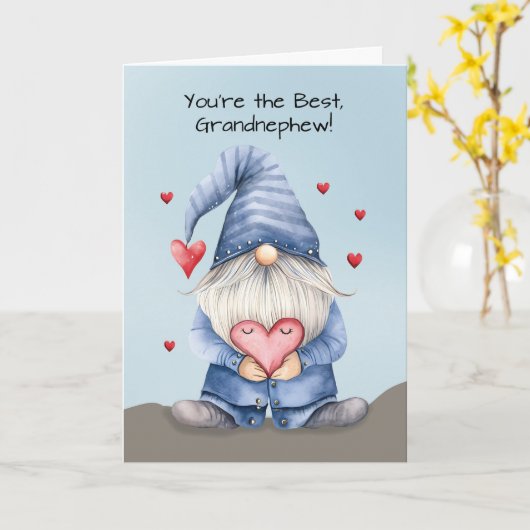 Grootneef Valentijn Funny Gnome draagt denim Kaart (Gele Bloem)