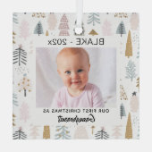 Grootouders 1e Kerstmis, Baby Foto Keepsake Glas Ornament (Achterkant)