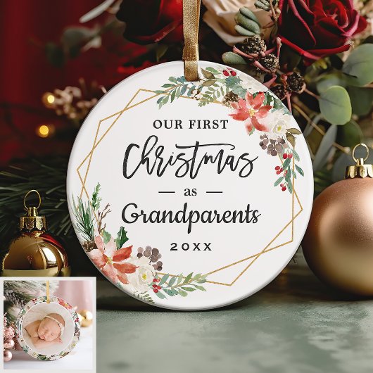 Grootouders 1e Kerstmis Geometric Floral Foto Ornament