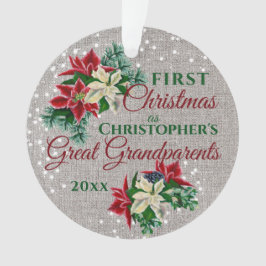 Grootouders 1e Kerstmis Poinsettia Burlap Ornament