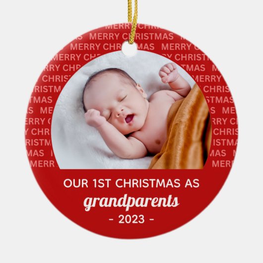 Grootouder's 1st Christmas Script Lijst Foto Keramisch Ornament (Voorkant)