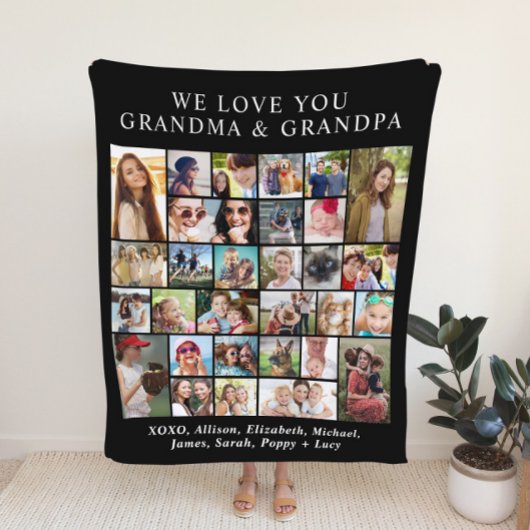 Grootouders 30 Foto Collage Zwart Fleece Deken
