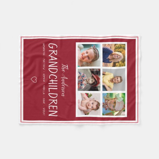Grootouders 6 Foto Collage Persoonlijk Donker Rood Fleece Deken (Voorkant (Horizontaal))