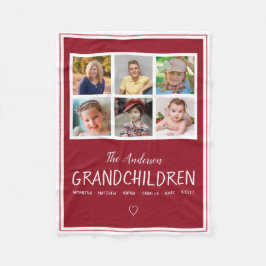 Grootouders 6 Foto Collage Persoonlijk Donker Rood Fleece Deken