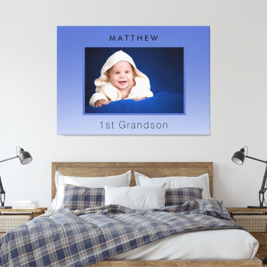 Grootouders baby foto 1e kleinzoon blauw canvas afdruk (Insitu (Slaapkamer))