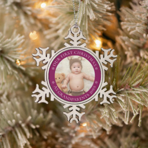 Grootouders eerste kerst Baby Foto Schattige Tin Sneeuwvlok Ornament