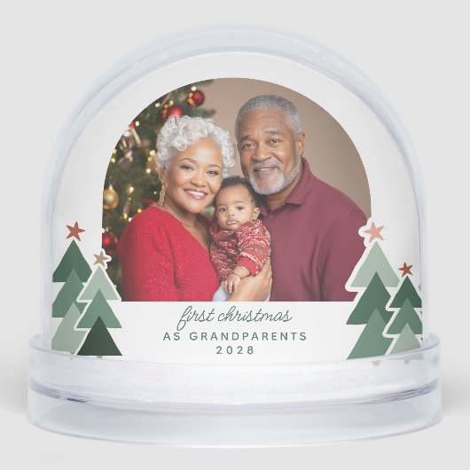 Grootouders Eerste Kerst Rustieke Bomen 2 Foto's Sneeuwbol (Voorkant)