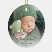 Grootouders Eerste kerstfoto Groen script Keramisch Ornament (Links)